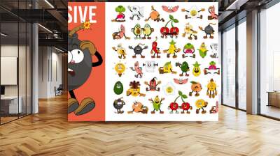 Explosive mega set of comic characters in retro cartoon style. Cute comic gloved hands characters in cartoon 1930s style. Doodle Comic characters for any life situation in new trend style. Wall mural