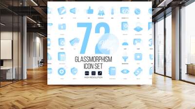 Mega set of vector icons in glass morphism modern trendy style. Blue and transparency glass. 72 icons in a single style of business, finance, UX UI Wall mural