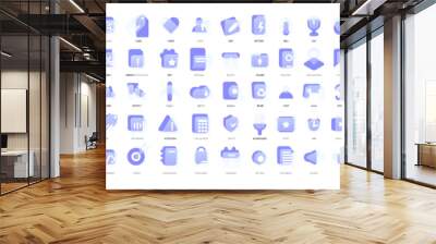 Mega set of vector icons in glass morphism modern trendy style. Purple and transparency glass. 72 icons in a single style of business, finance, UX UI Wall mural