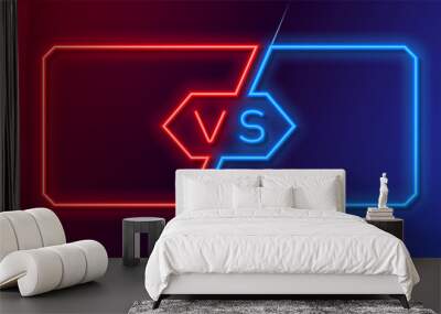 Neon frames for versus battle, sports and fight competition. Concept in neon style for two fighters. Vector illustration Wall mural