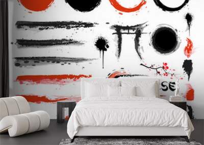 Traditional Japanese style. Set of brushes and other design elements Wall mural