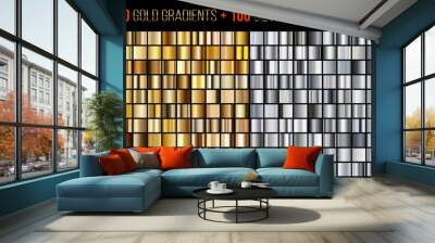 Vector mega set of gold and silver gradients. Golden and silver squares collection. Golden background texture. Mega collection metallic and golden gradient illustration. Wall mural