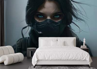 A female special forces officer, She wears a full naval stealth suit, face and hair covered Wall mural