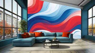 Abstract red, blanc, and blue background with waves Wall mural