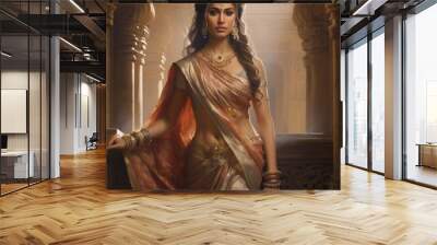 ancient beautifull hindu queen in saree palaces Wall mural