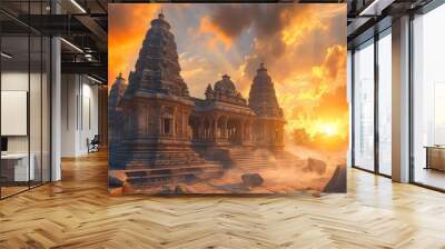 Ancient Hindu temple at sunrise, reflecting the vibrant and enduring spirit of Hinduism Wall mural