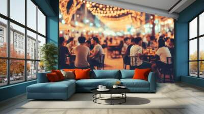 Bokeh background Street Bar beer restaurant, outdoor in asia, People sit chill out and hang out dinner and listen to music together in Avenue, Happy life ,work hard play hard Wall mural