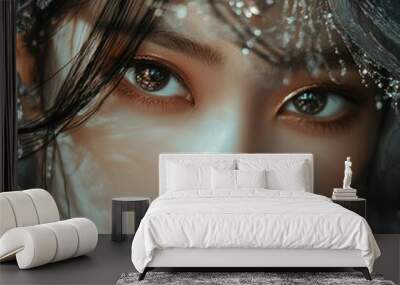 close up of a beautiful asian woman, fantastic eye, mytical, dreamlike Wall mural