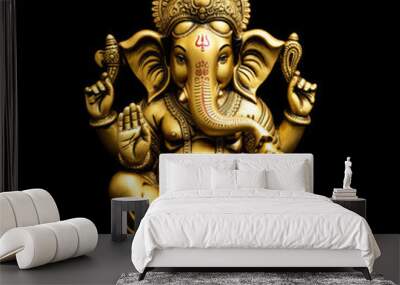 Golden lord ganesha sculpture on black background. Ganesha festival concept. Wall mural