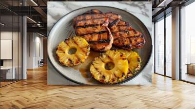 juicy, grilled pork chops with a glossy, caramelized glaze from a pineapple and brown sugar marinade Wall mural