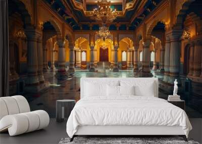 luxurious hindu palace from the times of ancient india, interior, night Wall mural