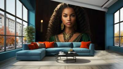 medieval african princess, afro, dark beautiful skin, gold jewerly Wall mural