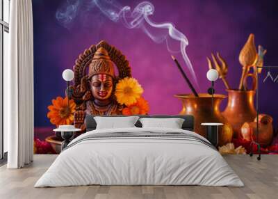 Traditional Hindu worship materials background Wall mural