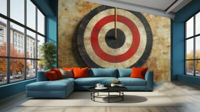 Target close up with arrow hitting the bull's eye in the center, success concept Wall mural