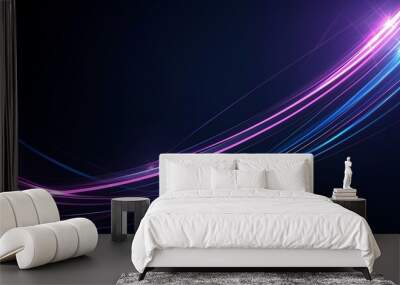 Abstract background with glowing pink and blue lines on a dark background. Wall mural