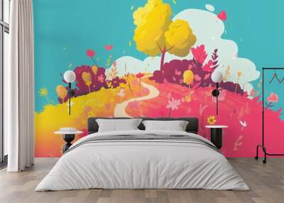 Peaceful Nature Landscape Flat Illustration Wall mural