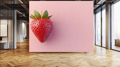 Ripe, juicy red strawberry on a soft pink background Wall mural