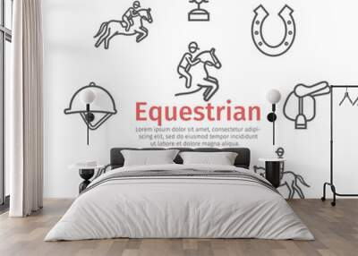 Horse banner line icons set. Equestrian. Vector signs for web graphics Wall mural