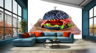 A  black bread burger isolated Wall mural