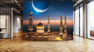 eid mubarak greeting card mosque at night Wall mural