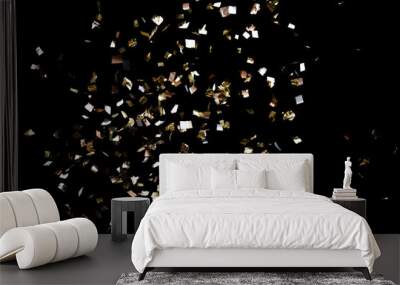 Golden confetti on black background Wall mural