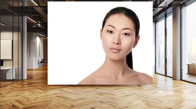 spa portrait of beautiful young asian woman on white background closeup. girl with clean skin Wall mural