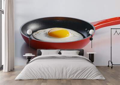 Glossy 3D Fried Egg in a Red Pan Wall mural