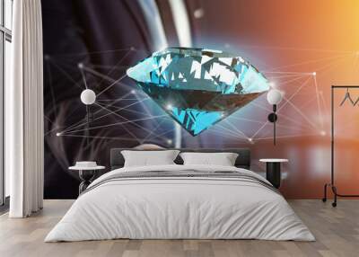  Diamond shinning in front of connections - 3d render Wall mural