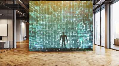 Abstract man in a science fiction digital world - 3d rendering Wall mural