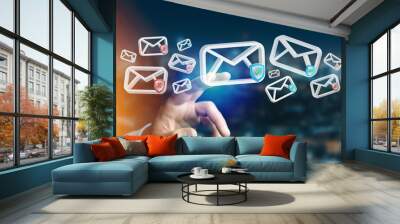 Approved email and spam message displayed on a futuristic interface - Message and internet concept Wall mural