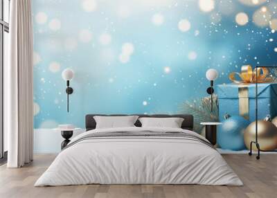 Christmas background with christmas baubles, gifts decoration - Xmas theme Wall mural