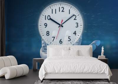 Cyborg hand holding a Clock timer 3d rendering Wall mural