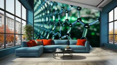 Graphene molecular nano technology structure on a green background - 3d rendering Wall mural