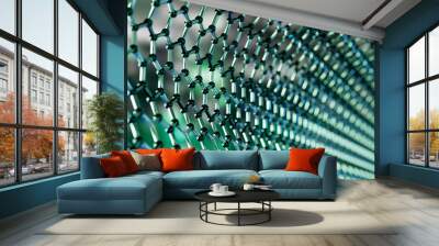 Graphene molecular nano technology structure on a green background - 3d rendering Wall mural