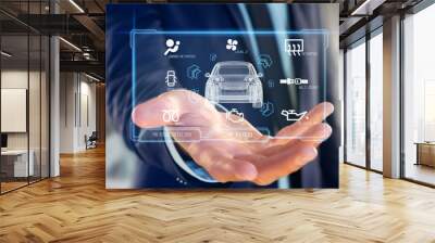 Man holding a Dashboard smartcar interface dashboard 3d rendering Wall mural