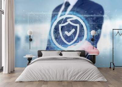 Man holding a Shield web security concept 3d rendering Wall mural