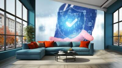 Man holding a Shield web security concept 3d rendering Wall mural