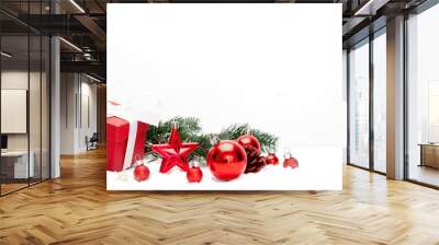 Red christmas holidays decoration on a white background Wall mural