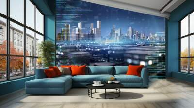 Smart city with network and communication connection - 3d rendering Wall mural