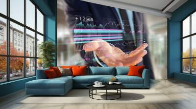 Stock exchange trading data information displayed on a futuristic interface Wall mural