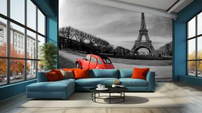 tour eiffel et voiture rouge- paris Wall mural