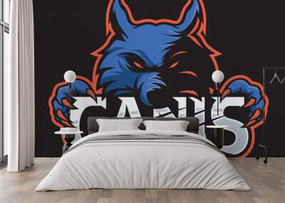 Angry wolf esports logo design. A wolf with sharp claws. Mascot design Wall mural