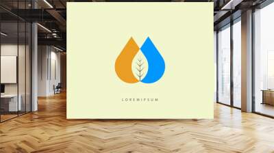 Water Logo. Drop Water Leaf Logo Wall mural