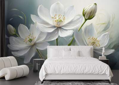 Abstract white flowers. Beautiful decorative wallpaper Wall mural