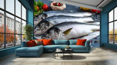  Whole Fresh Fish with Herbs and Spices Wall mural