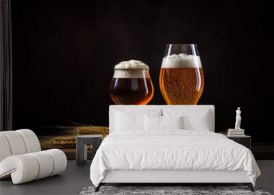 Cold Refreshing Beer on Dark Background Wall mural