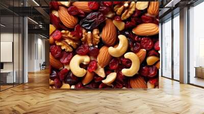 crunchy and tart. roasted nuts, cranberries, and unsalted raisins fusion, ai, Wall mural