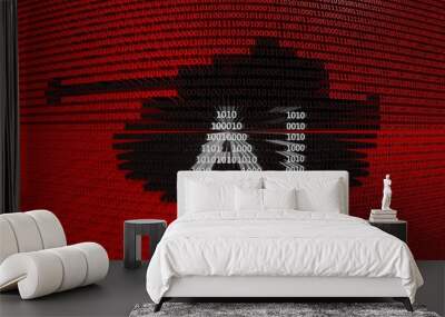 AI tank binary code 3D illustration Wall mural