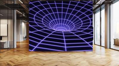 Black hole waves lines particle neon concept self illumination background 3D illustration Wall mural