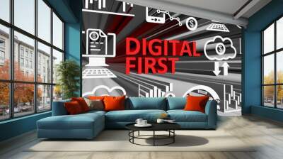 DIGITAL FIRST concept blurred background 3d render illustration Wall mural